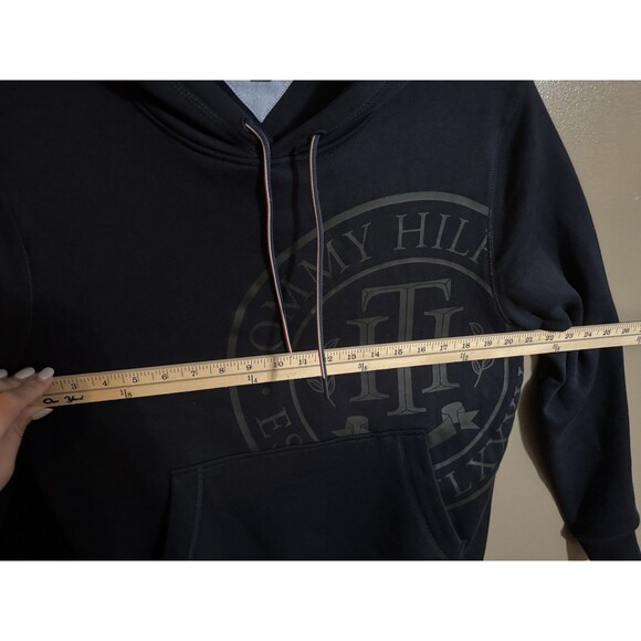 Tommy Hilfiger Hoodie Med Mens Crest Navy Blue Gray Logo Fleece Sweatshirt - Picture 5 of 8